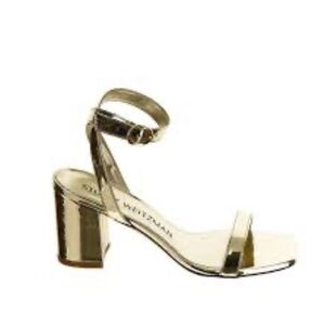 Stuart Weitzman Metallic Gold Block Heel Sandals Sz 7.5